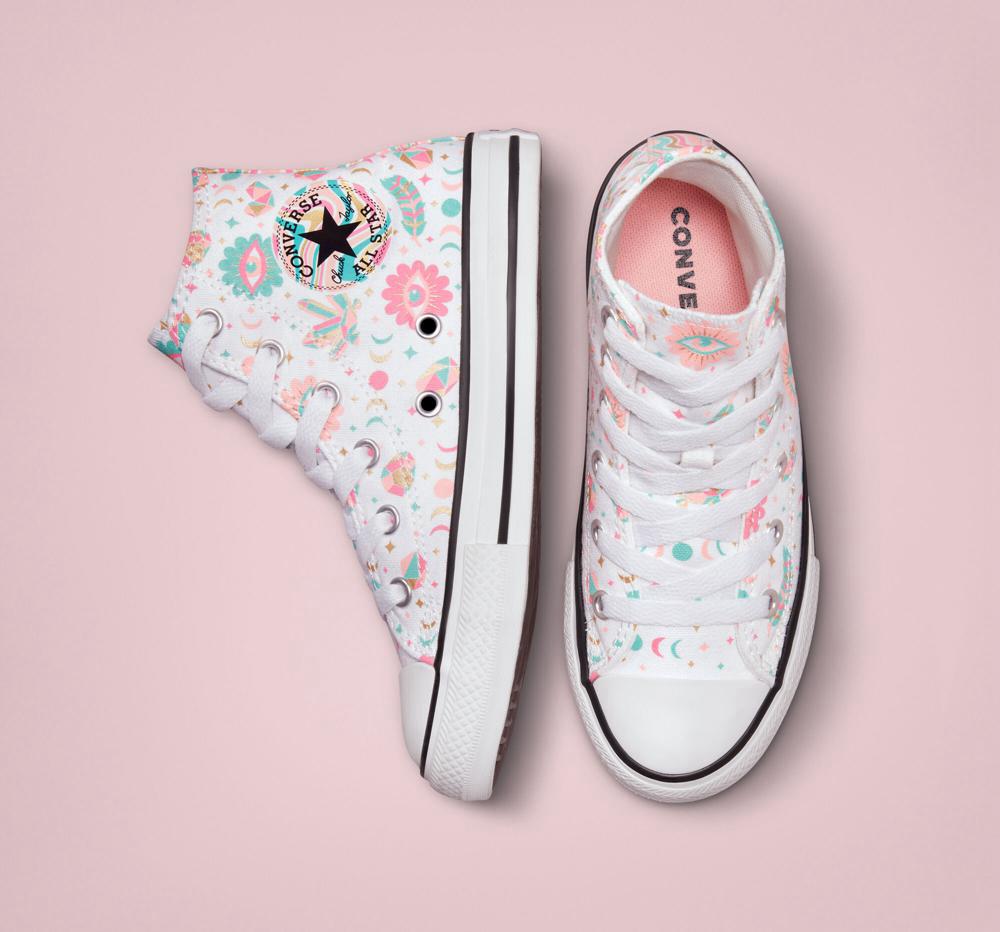 White / Pink / Bleached Coral Girls' Converse Chuck Taylor All Star Mystic Gems Little Kids High Tops  India |  QLVI-39846