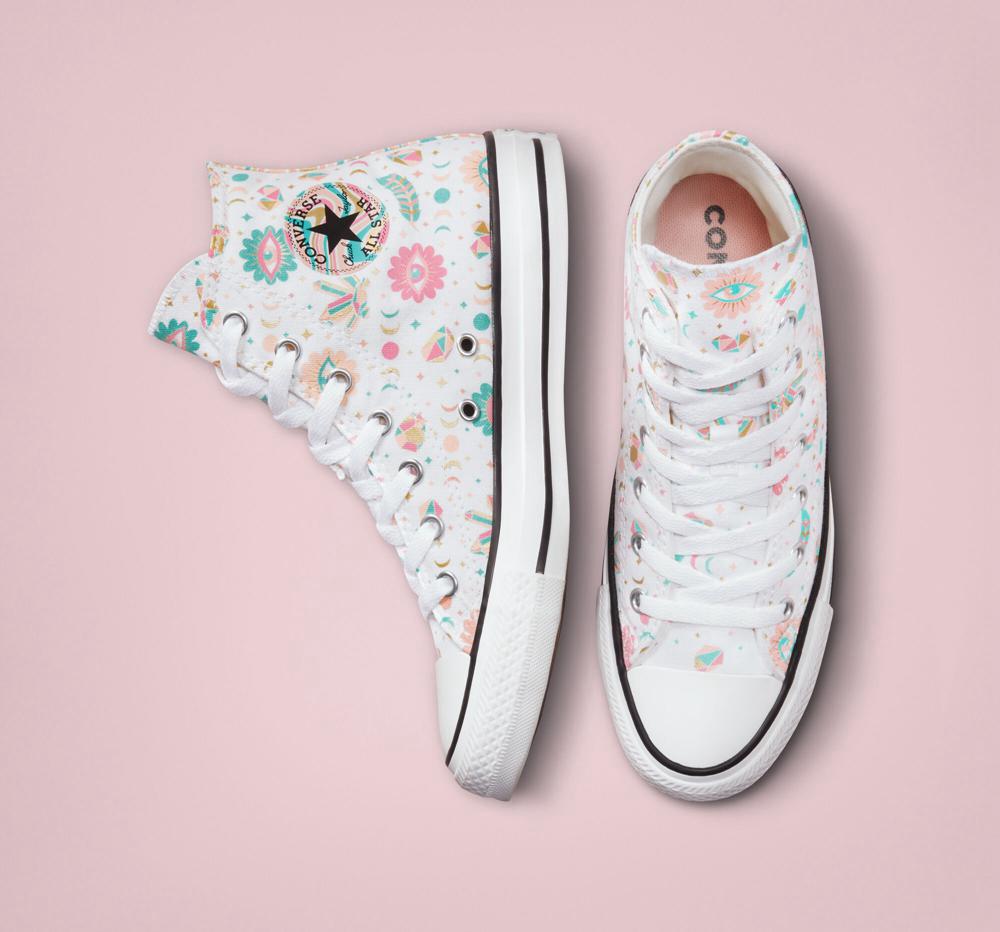 White / Pink / Bleached Coral Girls' Converse Chuck Taylor All Star Mystic Gems Big Kids High Tops  India |  QUGO-90628