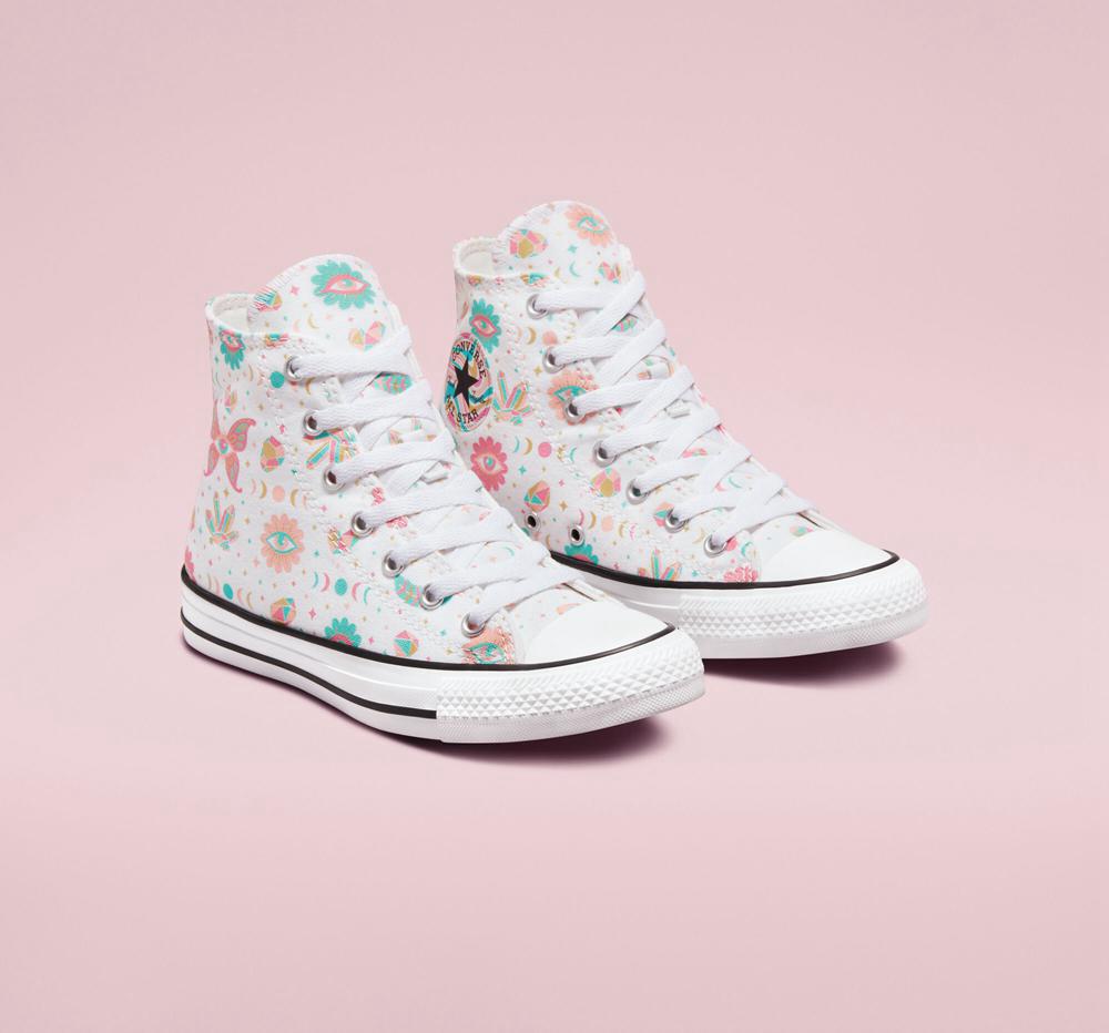 White / Pink / Bleached Coral Girls' Converse Chuck Taylor All Star Mystic Gems Big Kids High Tops  India |  QUGO-90628