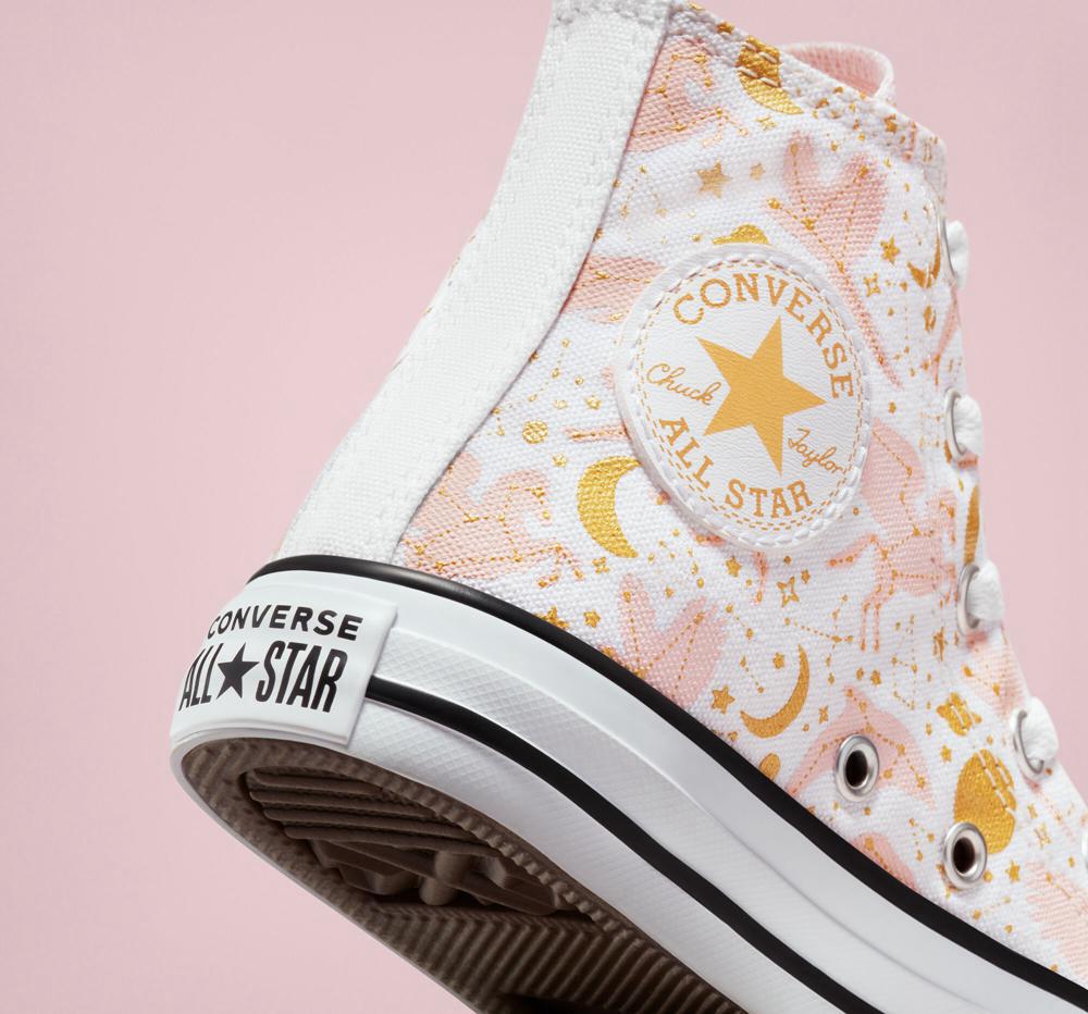 White / Storm Pink / Gold Boys' Converse Chuck Taylor All Star Constellations Big Kids High Tops  India |  QHBK-96401