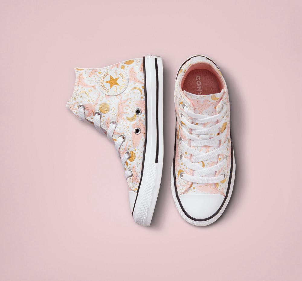 White / Storm Pink / Gold Boys' Converse Chuck Taylor All Star Constellations Big Kids High Tops  India |  QHBK-96401