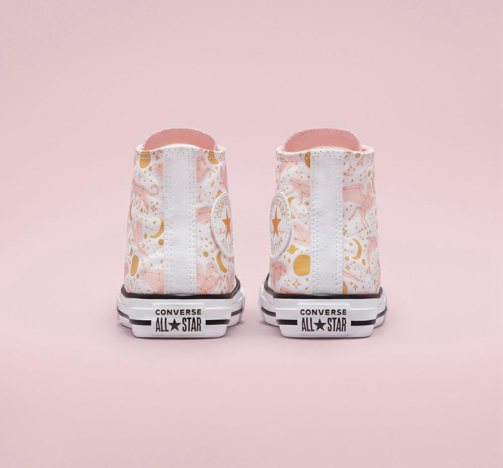 White / Storm Pink / Gold Boys' Converse Chuck Taylor All Star Constellations Big Kids High Tops  India |  QHBK-96401